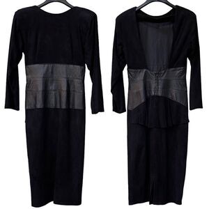 VAKKO Vintage Leather Suede Cutout Back Peplum Waist Dress 8
